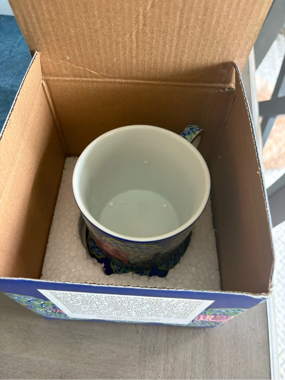 Lilly Pulitzer Blue Pink Elephant Print Tropical Ceramic Mug with Gold Handle